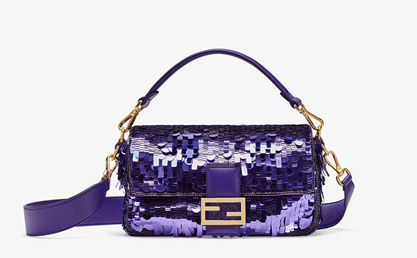 Purple sequined baguette bag, Fendi, fendi.com